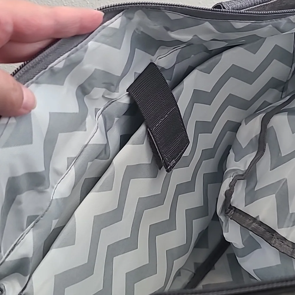 Multi Access Grey Baby Bag With Cheveron Interior